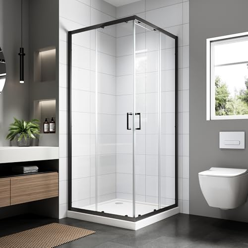 OsmanthBD Duschkabine 90×90×195 cm, Doppel-Schiebetür, Mattschwarz | Eckeinstieg, 6 mm ESG-Sicherheitsglas, Nano-Versiegelung, Lieferung ohne Duschwanne
