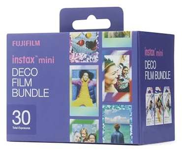instax mini DECO film bundle, 30 shots containing 1 x 10 shot pack of Confetti, Mermaind Tail and Spray Art design borders
