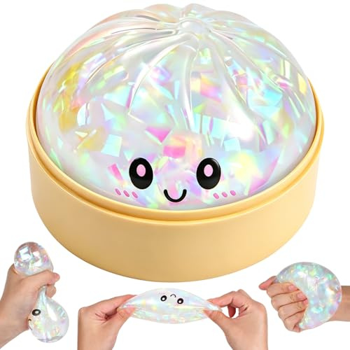 Glitter Dumpling Squishy Mystery, Squishy Dumpling Fidget Toys, Squishiest Bun Dumplings with Steamer Box, Sensorik Anti Stress Dumplings Stress Ball Spielzeug Geschenke für Kinder Erwachsene