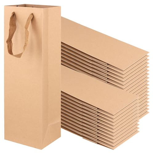 HONYUET Kraft Paper Wine Gift Bag, Brown, 35x11x9 cm, with Handles, 30 Pack
