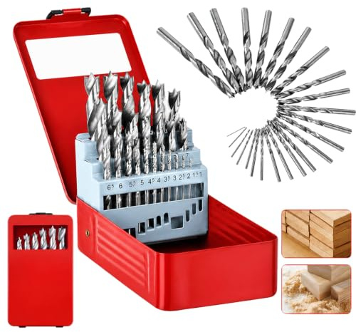 Holzbohrer Set 1-13mm HSS Stahlbohrer 25tlg Dreispitz Holzspiralbohrer Mit Metallbox für Holz Gerader Rundschank Doppelflute Holzspiralbohrer Twister Drill Bit