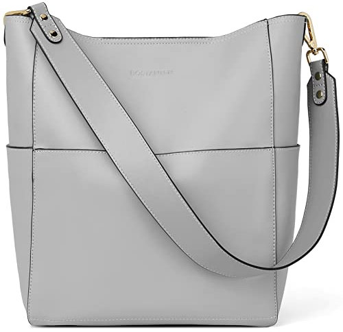 BOSTANTEN Leder Damen Handtasche Schultertasche Designer Umhängetasche Tasche Groß Grau
