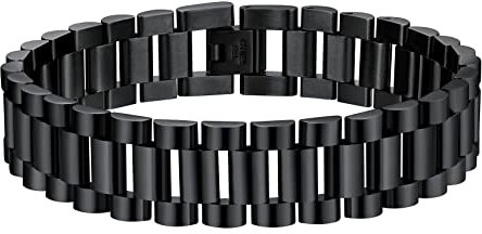 U7 Herren Armband Schwarz Klassische Gliederarmband 22cm/15mm Edelstahl Schwarzarmband Cuban Link Chain Bracelets Wristband Armkette Armreif für Männer Armschmuck Modeschmuck für Geburtstag