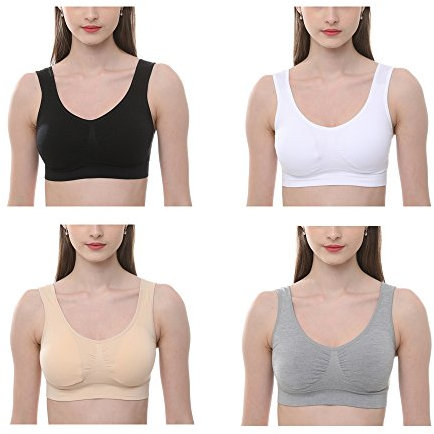 JOJOANS 4er-Pack BH Bralette Die ultimative Komfort-BH gepolstert-Nahtlose Unterstützung Komfort Sport Stretch Aktion Freizeit Hochwertige Unterwäsche, Black White Nude Light-grey, L