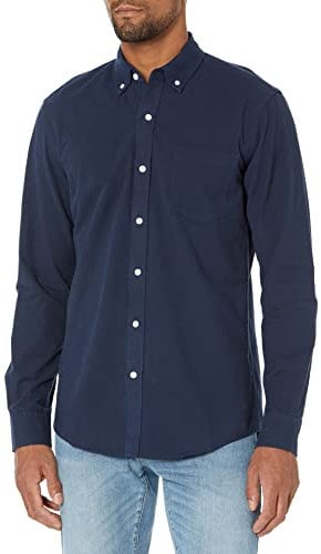 Amazon Essentials Men's Slim-Fit Long-Sleeve Pocket Oxford Shirt, Navy, XL