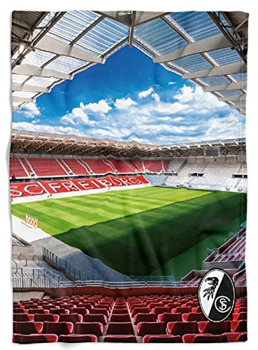 SC Freiburg Fleecedecke - Stadion - Supersoft Kuscheldecke Decke + Lesezeichen Wir lieben Fussball