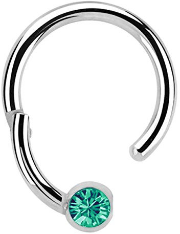 Modern Nature Piercing-Schmuck Lippenpiercing 316l Stahl Ring BCR, Clicker 1,2 x 10 mm mit 3 mm Steinplatte in grün-türkis