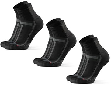DANISH ENDURANCE Chaussettes de Running Longue Distance, Anti-Ampoules, Soutien Voûte Plantaire, 3 Paires, Noir/Gris, 35-38
