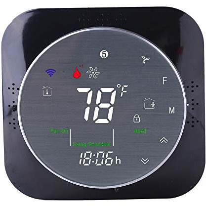 Qiumi Termostati Smart Wifi per pompa di calore domestica Compatibile con Alexa Google Home controller con riscaldamento e raffreddamento a luce nera Pannello spazzolato 24 V richiede filo C.