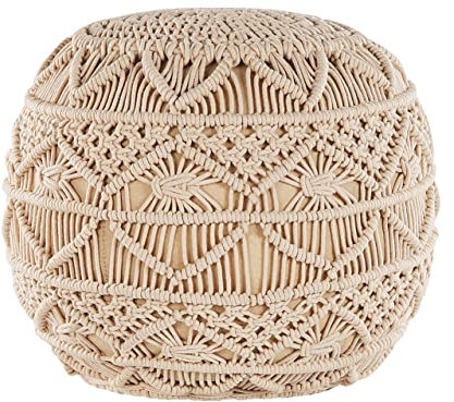 Pouf Strickhocker Kugelsitz Liegekissen Beige 40x40 cm rund Baumwolle Kayseri