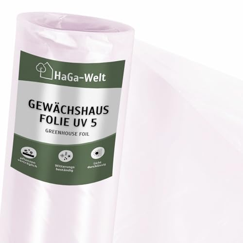 HaGa UV5 Film de Serre 8m x 10m Film PE Transparent - comme Tunnel en Plastique, Serre, Serre à tomates | résistant aux intempéries | résistant aux UV