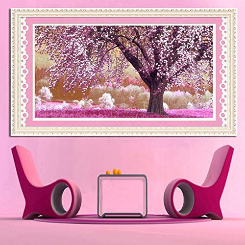Große Diamant Gemälde Full Drill Rosa Kirschbaum 5D Diamant Malerei Set Crystal Strass Stickerei Kreuzstich Diamond Painting Büro Living Room Schlafzimmer Küche Wall Dekor Rundbohrer 30x90cm H16022
