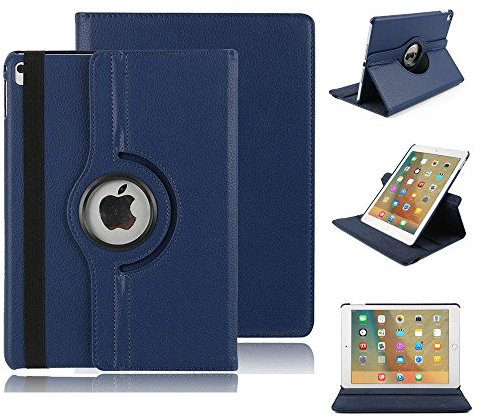 elecfan Coque pour iPad Pro 12.9 2020 4ème Génération, PU Housse de Protection en Cuir Support Rotatif à 360 Degrés Smart Cover étui Léger Protection pou Nouvel iPad Pro 12.9 2020 (Bleu foncé)