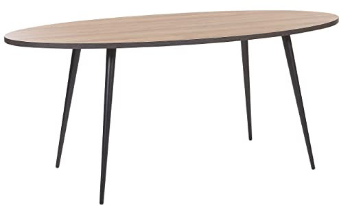 Table de Salle à Manger Ovale 180 x 90 cm Effet Bois de Chêne et Pieds en Métal Noir pour Intérieur Scandinave Rétro ou Moderne Beliani