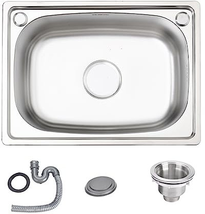 XEMQENER 201 Stainless Steel Kitchen Sink Single Bowl Sinks with Silencer Pad for Home Use Kitchen Bar Small Restaurant (with The downpipe Kit)