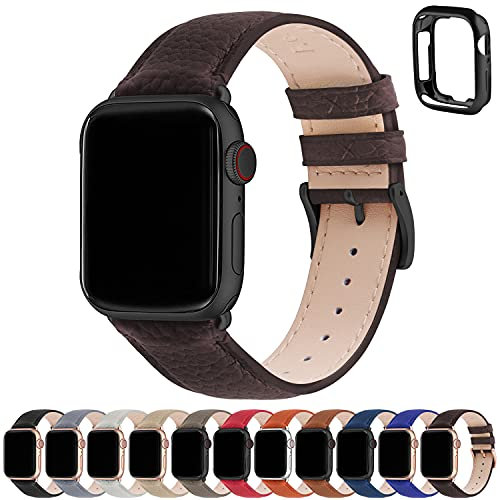 Fullmosa Cinturino Apple Watch 41mm/40mm/38mm, LichiBosin Cinturini in Pelle per Apple Watch Serie 9 8 7 6 5 4 3 2 1, iWatch, Apple watch SE/SE 2, Per Uomo e Donna, Caffè + Fibbia Grigia Fumo