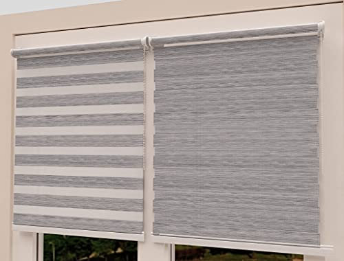 TROYAHOME® Doppelrollo Klemmfix Ohne Bohren Duo Rollo Fenster Rollo Easyfix (Stein Grau, 110 x 150 cm (Stoffbreite 107 cm)