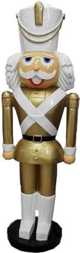 Casa Padrino Deko XXL Skulptur Nußknacker Gold/Weiß mit Uniform Lebensgross 180 cm - Weihnachten Weihnachtsdeko Kaufhausdeko