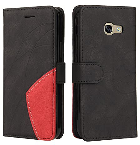 Fatcatparadise Kompatibel mit Samsung Galaxy A5 2017 / A520 Hülle, Leder PU Brieftasche Handyhülle Flip Case Silikon Bumper Schutzhülle Klapphülle. Lederhülle mit Kartenfächern/Standfunktion (Schwarz)