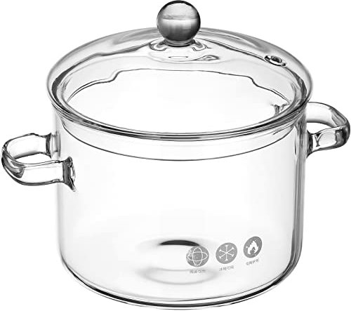 Yardwe Pentola in vetro trasparente resistente al calore, con coperchio, per pasta, pasta, zuppe, latte, alimenti per bambini (1900 ml)