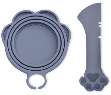 Meow&Woof Deckel und Löffel für Katzenfutter, BPA-freie Silikonhülle für Tiernassfutter, wiederverwendbare Topper für 75g 80g 200g 400g Dosen Kühlschrank Frischwaschmaschine (grau)