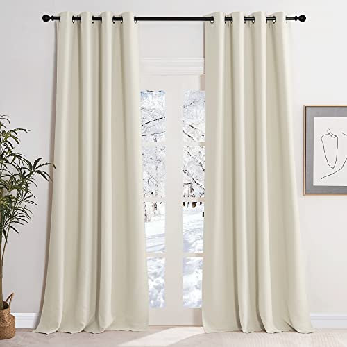 KGORGE Verdunklungsvorhänge Beige Gardinen Blickdicht Thermovorhang Hitzeschutz 2er Set 245 x 140 cm(HxB) Wärmeisolierende Vorhänge mit Ösen Blackout Curtains for Living Room, Hellbeige