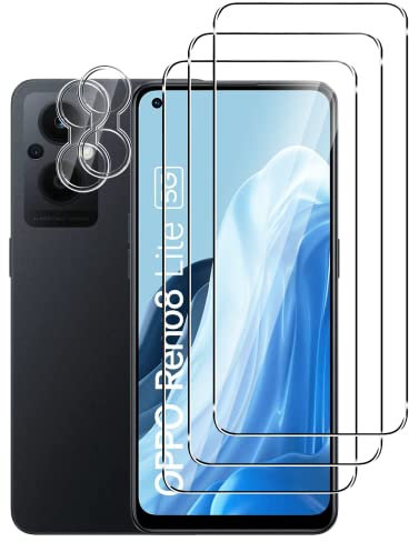 FWang Lot de 3 Verre Trempé Compatible avec OPPO Reno 8 Lite 5G,9H Dureté,Anti-Rayures,sans Bulles,HD,2 Pièces Caméra Arrière Protecteur pour OPPO Reno 8 Lite 5G