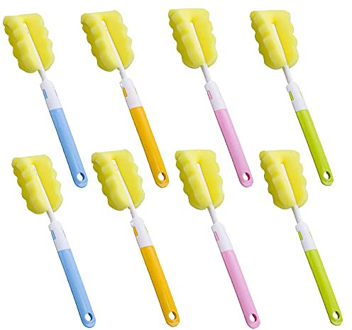 8 Stück Baby Flaschen Reinigung Bürste, Schwamm Babyflaschen Bürste, Flaschenbürste, Schaumstoffbürste, mit Langem Griff, für Babyflaschen, Tassen, Teekanne (Orange, Blau, Grün, Pink)