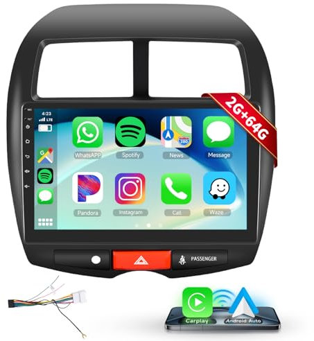 Podofo Carplay Autoradio für Mitsubishi ASX 1/Peugeot 4008/Citroen C4, Android 2G+64G HiFi, 10 Touchscreen Android Auto GPS Navi WiFi Bluetooth FM RDS Radio USB Auto-Stereo-Player