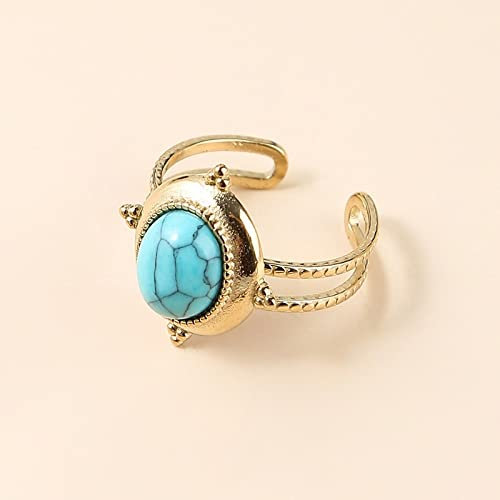 Ringe Frauen, Goldener Doppelschicht-Intarsien-Oval, Natürliches Blau, Türkis, Luxus, Verstellbar, Mit Offenem Knöchel, Schwanzring, Fingergelenk, Schmuck, Geschenk Für Frauen, Mädchen, Hochze