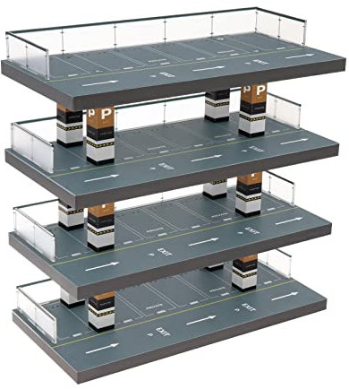Harilla Modellauto-Vitrine im Maßstab 1:64 mit 4 Ebenen, Landschafts-Diorama-Parkplatz, Display-Schutzhülle für Legierungsautomodelle