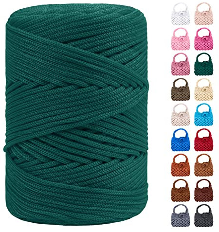 LEREATI Polyester Garn 3mm x 170m, Makramee Garn 3mm Geflochten Makramee Schnur Bunt, Macrame Cord 3mm Farbig für Geschenk, Häkeltasche, Umhängetasche, Platzteller, Wohndekorationen (Hell Dunkelgrün)