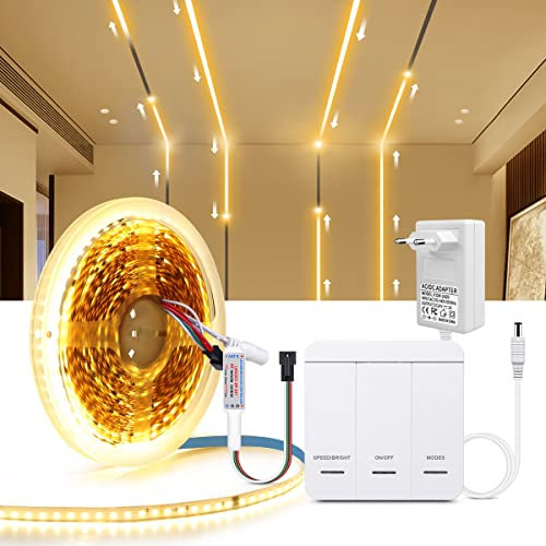 AIMENGTE Led Strip 10m,DC24V 120Led/m Led Streifen mit Touch panel Controller,WS2811 fließendes Wasser LED Lichtband für Raum nach Hause Deko (Warmes Weiß)