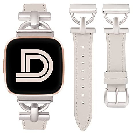 Wearlizer Lederarmband Kompatibel mit Fitbit Versa 2 Armbänder für Frauen, Verstellbares Leder Ersatz Armband mit D-Form Metallschnalle für Fitbit Versa/Versa 2/Versa Lite/Versa SE Smart Watch