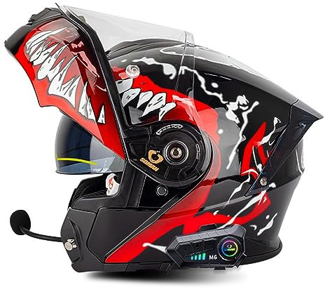 BGGNG Motorcycle Bluetooth Helmet,Flip Up Modular Motorcycle Helmet,ECE Approved Double Visor Helmet Built-In Dual Speaker with Microphone,for Adults Men and Women A,XXXXL=67-68cm