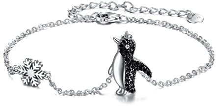 YAFEINI Pinguin-Armband, 925er-Sterlingsilber, Pinguin-Schneeflocken-Armband, Pinguin-Schmuck für Frauen, Grils, Pinguin-Liebhaber-Geschenke