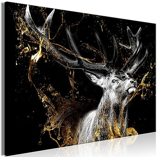 murando - Impression sur Verre Animal 120x80 cm 1 Partie - Imprimée Tableau Photo Image Pret a Accrocher Murale Moderne Décoration -Abstraction de cerf de peinture d'or noir g-C-0329-k-a