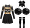 Jowowha Mädchen Cheer Leader Cheerleading Kostüm Langarm Crop Tops mit Rock Pompoms Socken Halloween Kostüm Karneval Fasching Party A Schwarz&Weiß 146-152