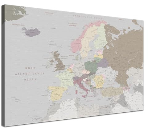 LANA KK Europakarte Pinnwand Leinwand Light Deutsch 80 × 60 cm