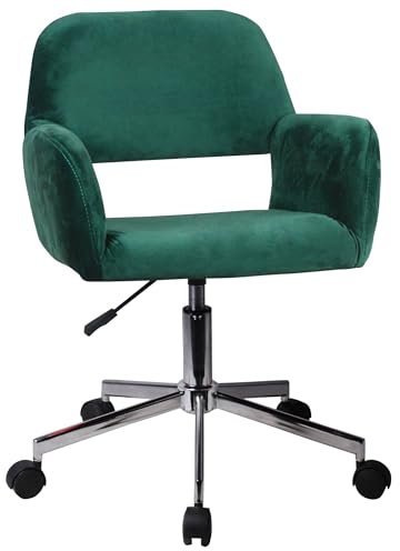 AKORD Bürostuhl aus Samt FD-22 | Schminkstuhl | Ergonomisch Drehstuhl | Schreibtischstuhl | Drehbar | Höhenverstellbar | Ergonomisch | Weicher Sitz | 120 kg Belastbarkeit | Flasche Grün