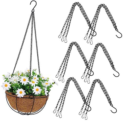 Happyyami 6 Stück Hängekorbketten Gartenpflanzenhänger Schwarz Metall 3-punkt Aufhängung Für Blumentöpfe Terrasse Balkon Garten