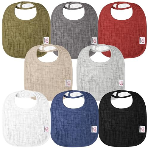Bearmoss Lätzchen Baby Musselin Sabberlätzchen für Babys, 100% Baumwolle Quadratische Halstuch Baby Verstellbare Babylätzchen Weiche Sabberlätzchen für Junge und Mädchen,8 Stück (Grundfarbe)
