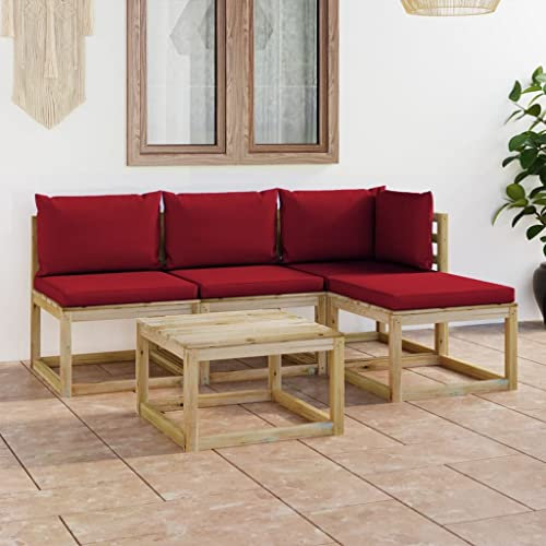 BUKSCYJS GartenmöBel Set,Gartentisch Ausziehbar,Sonnenliege5-Tlg. Garten-Lounge-Set Mit Weinroten Kissengeeignet FüR Garten, Terrasse, Wohnzimmer, BüRo, Outdoor