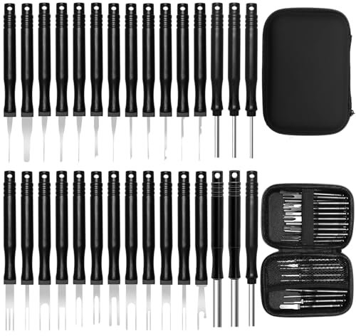 Auspinnwerkzeug KFZ Set, 30 Stück Terminal Entfernung Auspinwerkzeug für Auto, Terminal Entfernung Werkzeugsatz, KFZ Kabel Stecker Ausbau Werkzeug (Schwarz)