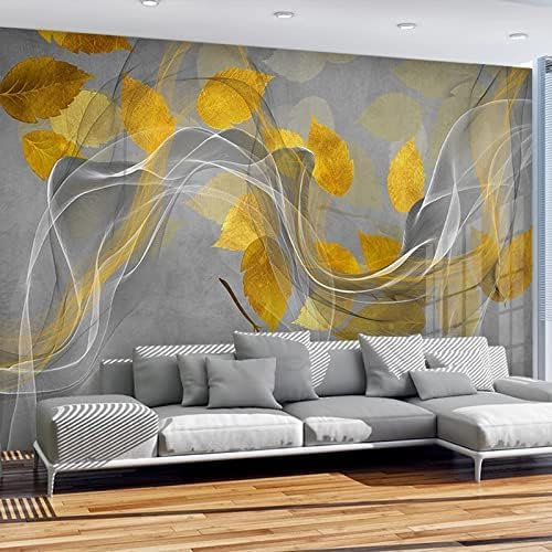 XLMING Líneas Abstractas Hoja De Oro Sala De Estar Art Deco Fondo De La Pared Pintura Dormitorio 3D Papel Pintado-200cm×140cm