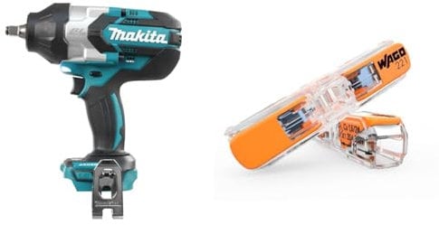Makita DTW1002Z Akku-Schlagschrauber 18,0 V (ohne Akku, ohne Ladegerät), Blau & WAGO Klemme, 2-Leiter, 4 mm², Durchgangsverbinder mit Hebel, Transparent, 221-2411 (60 Stück)