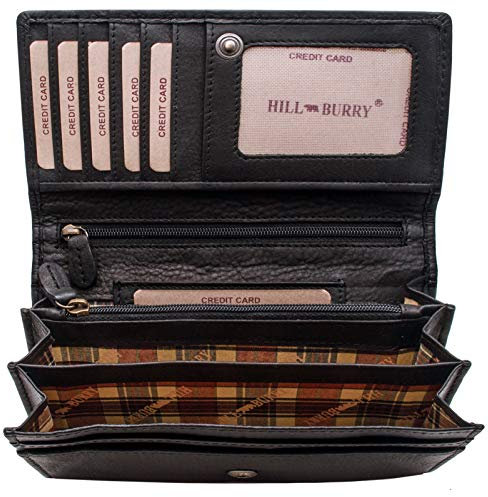 Geldbörse Damen Leder | Echt Leder Portemonnaie Frauen mit RFID Schutz - Hochwertiges Portmonee aus echtem Leder | Weiche Vintage Damenbörse mit Kartenfächer (Schwarz)