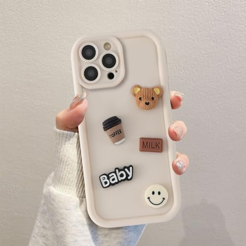 Coalbooliy Handyhülle für iPhone 14 Pro hülle 6,1'', Aesthetic 3D Teddybär Muster Design Weiß Weiche TPU Silikon Stoßfest Kameraschutz Schutzhülle Bumper Ultra Dünn Mädchen Case, 03