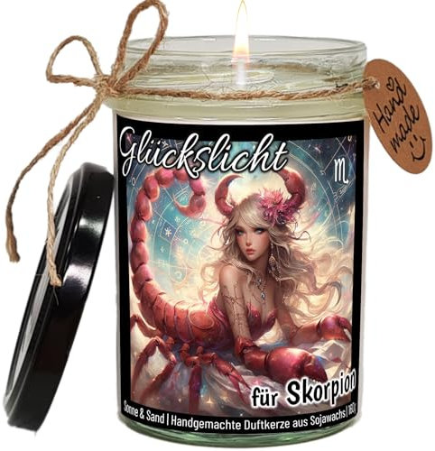 WangsLICHT -Glückslicht für Sternzeichen, Duftkerze aus natürlicher Sojawachs, handgemacht mit nachhaltiger Geschenkverpackung, 40h Brenndauer (Skorpion, Geröstete Marshmallow)