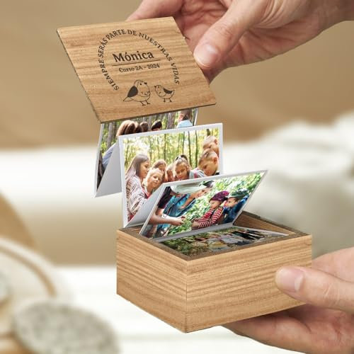 Transparent Gift Caja Álbum de Fotos Acordeón con Texto Pájaros. Regalos Originales para Profesores. Cajas Sorpresa con Fotos Personalizadas. Regalos Personalizados para Mujer y Hombre. Caja de Madera